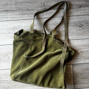 Olive Green Suede Tote Bag
